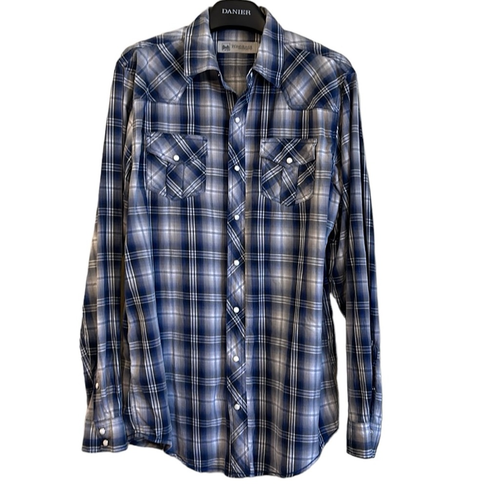 WindRiver‎ Mens plaid shirt large tall pearl snap front blues